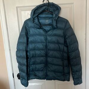 Uniqlo Teal Hooded Packable Puffer Jacket